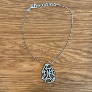 Brighton Necklace Silver Plated Teardrop Open Scroll Crystal Pendant Boho 18"